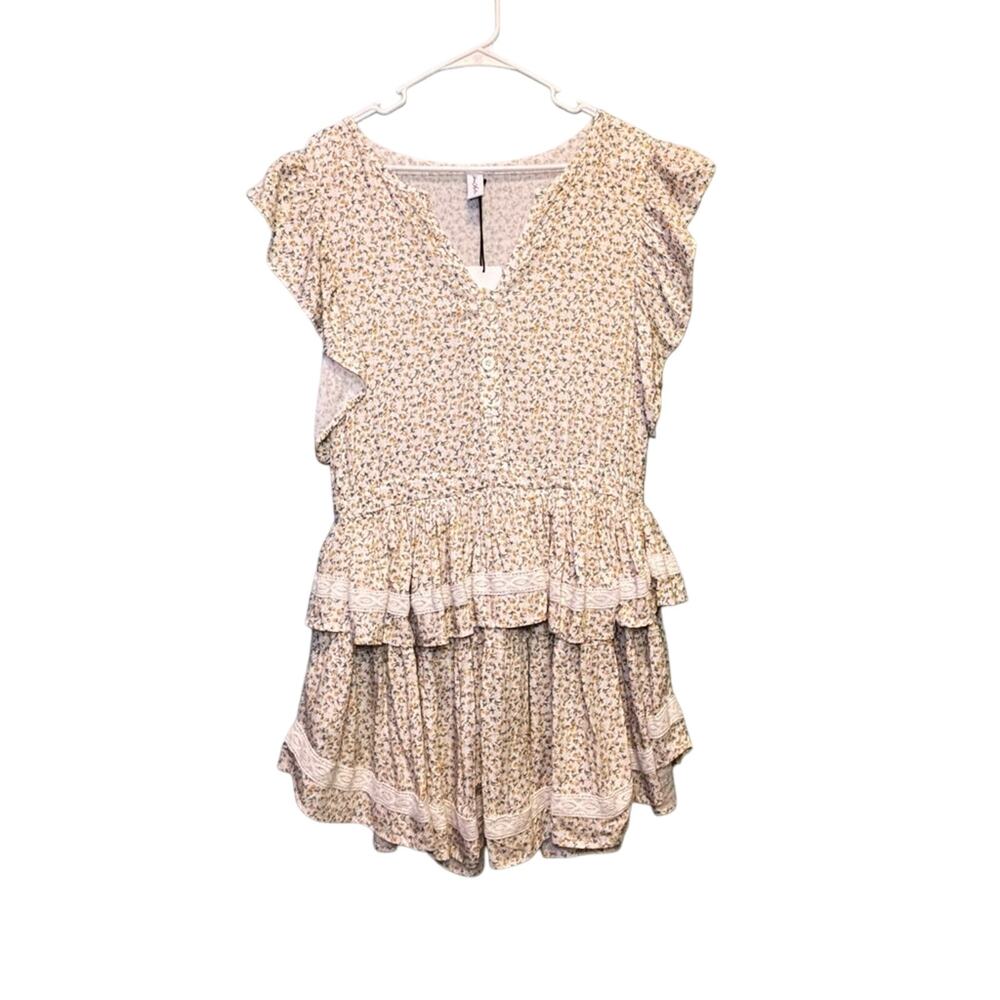 Women's Sokoe Collective White Yellow Floral Ruffle Cottagecore Prairie Dress M
